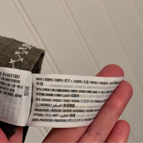 Abercrombie Kids Linen Blend Embroidered Tigers and Hem Olive Green Boys 11/12 - Picture 7 of 9